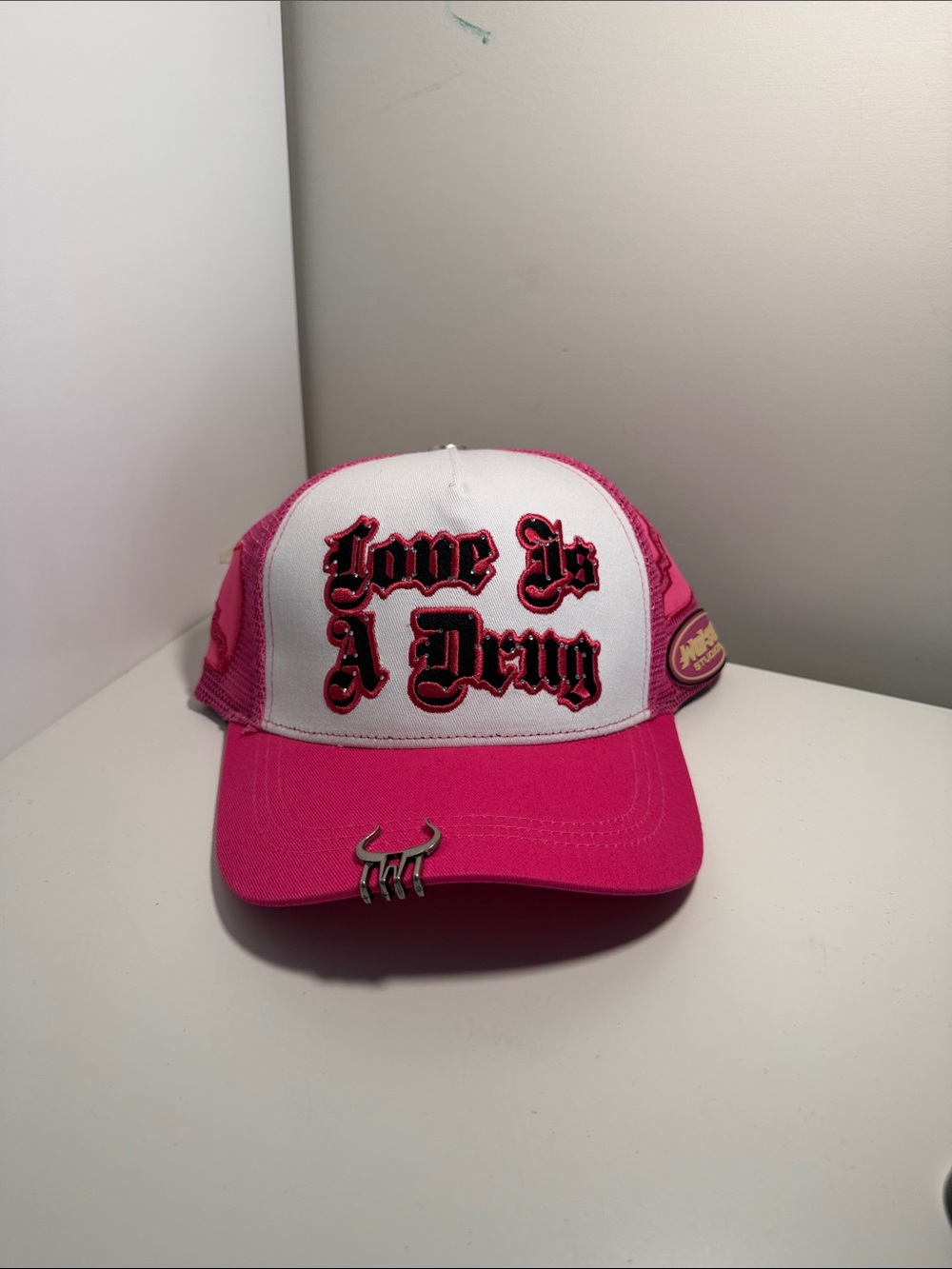 Kids Pink 'Love Is A Drug' Trucker Hat